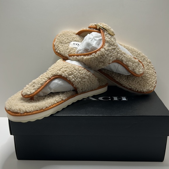 Coach | Shoes | Coach C6795 Size 55 Women Shearling Natural Hollie Flip Flop Shoe | Poshmark